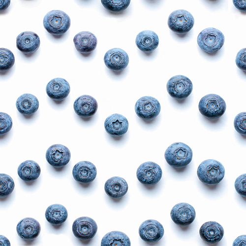 Beautiful trendy seamless pattern blueberries. Blueberry pattern isolated on white. Blueberry border design. Top view or flat lay