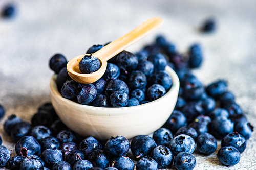 Organic food concept with ripe blueberry on rusty stone background