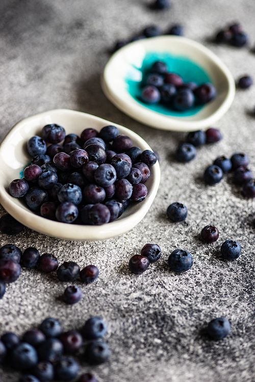 Organic food concept with ripe blueberry on rusty stone background