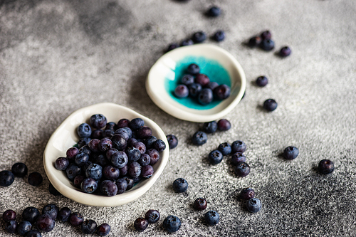 Organic food concept with ripe blueberry on rusty stone background