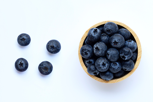 Blueberries on white background. Top view