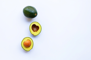 Avocado on white background. Heart shape, Copy space