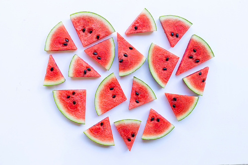 Red watermelon slices, heart shape, fresh fruit