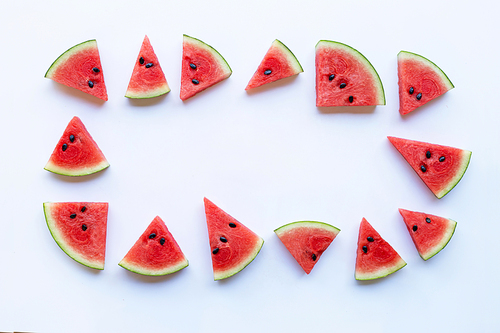 Frame of red watermelon, watermelon slices copy space, fresh fruit