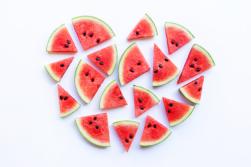 Red watermelon slices, heart shape, fresh fruit