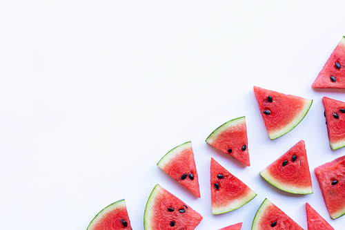 Slices of watermelon isolated on white, Copy space