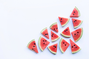 Sliced watermelon on white background. Copy space, Top view