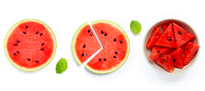 Slices of watermelon isolated on white background, top view