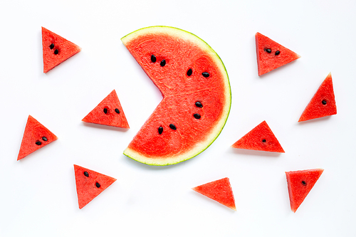 Slices of watermelon isolated on white, top view