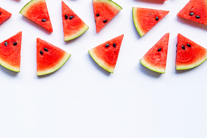 Sliced watermelon on white background. Copy space