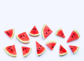 Fresh watermelon slices on white background. Copy space