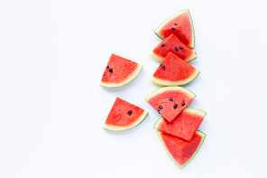Summer fruit, Red watermelon slices on white background. Copy space