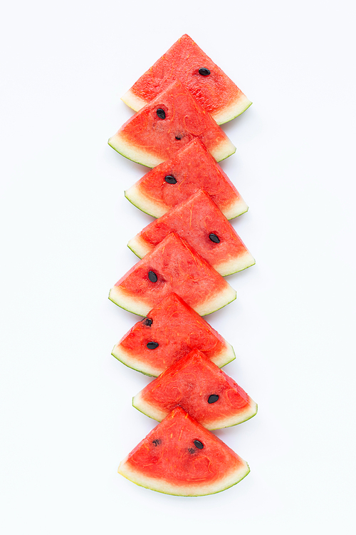 Watermelon pieces on white  background.