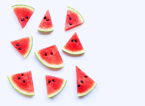 Fresh watermelon slices on white background. Copy space