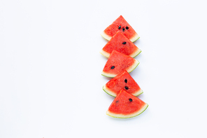 Watermelon pieces on white background. Copy space