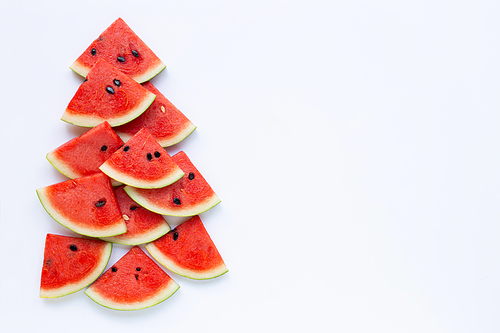 Watermelon pieces on white background. Copy space