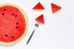 Slices of watermelon isolated on white, Copy space