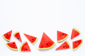 slices of watermelon isolated on white background, top view