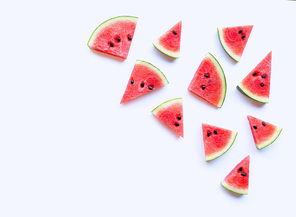 Fresh watermelon slices on white background. Copy space