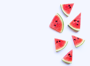 Fresh watermelon slices on white background. Copy space