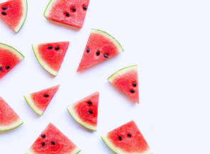 Fresh watermelon slices on white background. Copy space