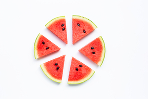slices of watermelon isolated on white, top view