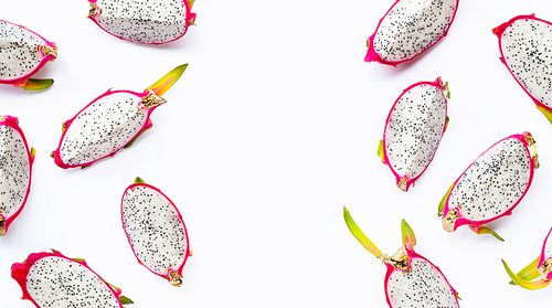 Dragon fruit slices, pitaya isolated on white. Delicious tropical exotic fruit