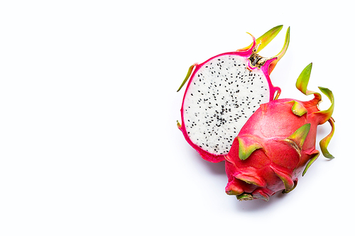 Dragon fruit or pitaya isolated on white. Copy space