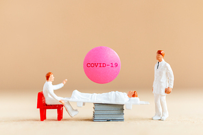 Miniature people , Doctor research and Development Coronavirus Vaccine , Medicine to stop outbreak Coronavirus COVID-19.