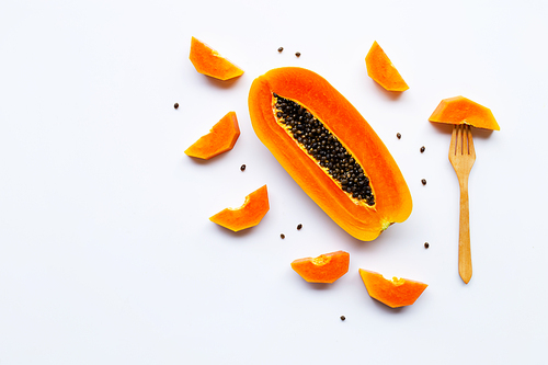 Papaya fruit on white background. Copy space
