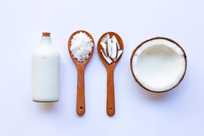 Coconut with coconut milk  on white background.