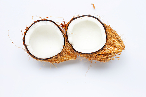 Coconut on white background. Top view