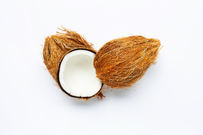 Coconut on white background. Top view