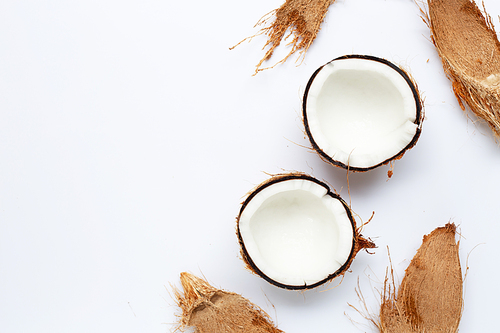 Coconuts on white background. Top view
