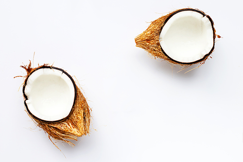 Coconuts on white background. Top view