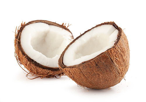 Isolated split brown coconut on the white background