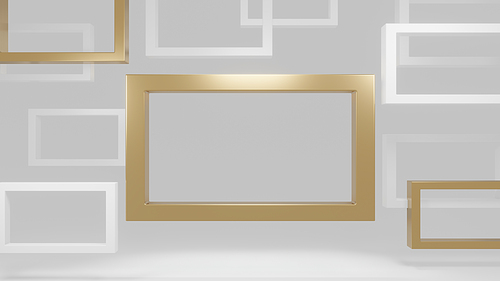 Gold and white frame modern on gray background 3d rendering.