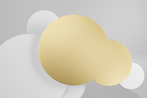 Gold and white round circle icon on gray background. 3D render