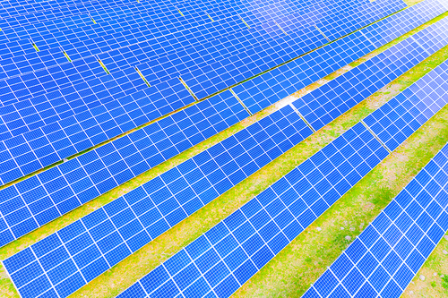 Solar panel, photovoltaic, alternative electricity source - concept of sustainable resources. Aerial view of Solar panels Photovoltaic systems industrial landscape