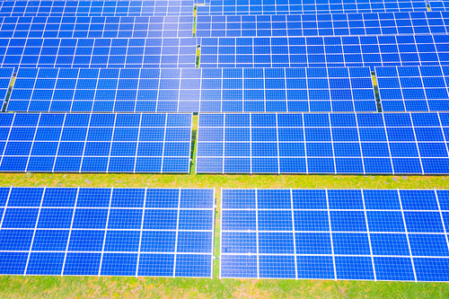 Renewable Energy and Sustainable Development / Park of Photovoltaic Solar Panels . Aerial view of Solar panels Photovoltaic systems industrial landscape