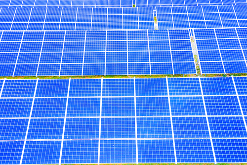 Renewable Energy and Sustainable Development / Park of Photovoltaic Solar Panels . Aerial view of Solar panels Photovoltaic systems industrial landscape