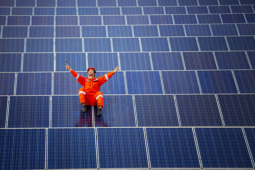 Engineers are checking the solar panel for maintenance. And clean the solar panel is always available.