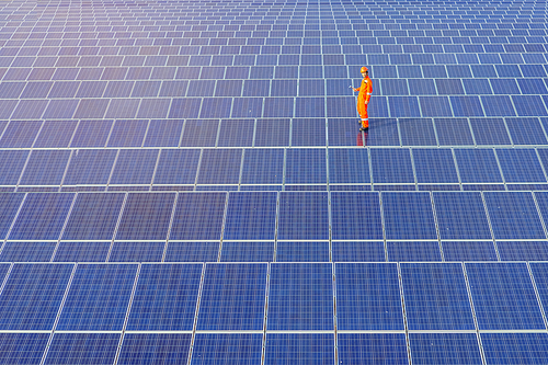 Engineers are checking the solar panel for maintenance. And clean the solar panel is always available.