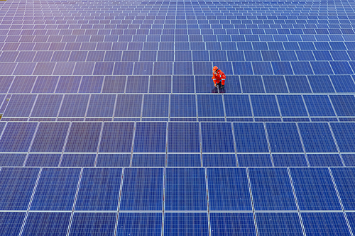 Engineers are checking the solar panel for maintenance. And clean the solar panel is always available.