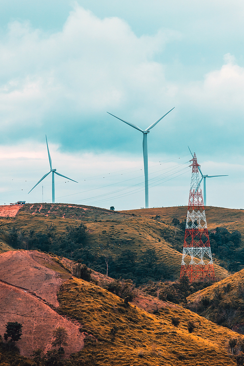 Wind turbines on sunny morning