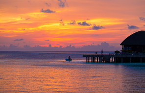Sunset at the beautiful tropical paradise island, the Maldives