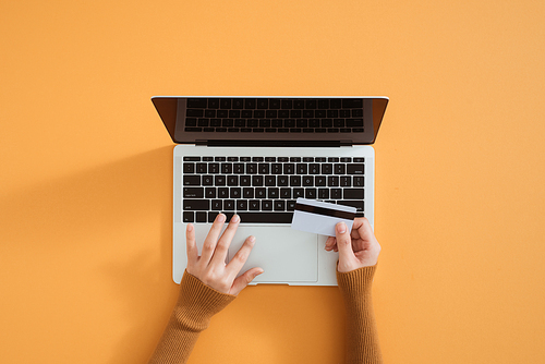 Close up of female hands making online payment