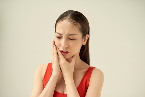 Attractive Female Feeling Painful Toothache. Dental Health And Care Concept