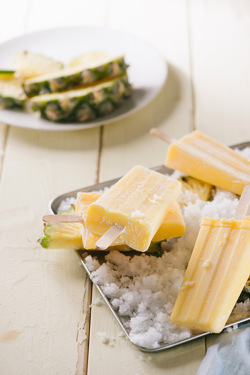 Pineapple Frozen Fruit Bars Popsicles. Selective focus.