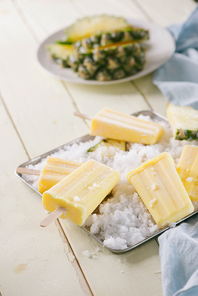 Pineapple Frozen Fruit Bars Popsicles. Selective focus.